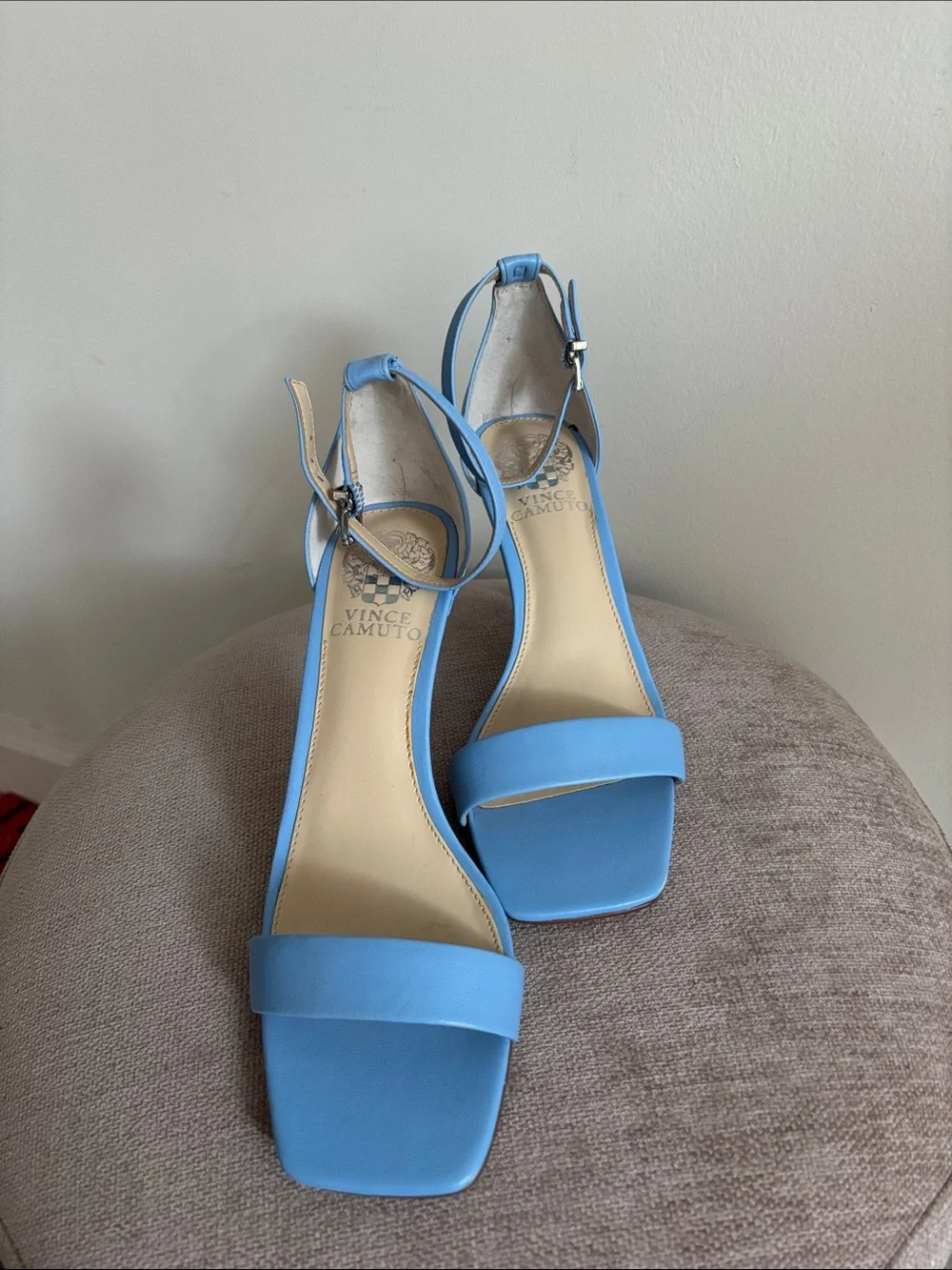 Vince Camuto Light Blue Square-Toe Ankle-Strap Block Heels